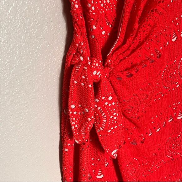 Free People Oceanside Crochet Strapless Mini Dress with Tie In Red Size Small - Picture 7 of 12